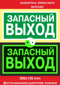 E23 указатель запасного выхода (фотолюминесцентная пленка, 300х150 мм) - Знаки безопасности - Фотолюминесцентные знаки - Магазин охраны труда ИЗО Стиль