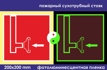 F08 пожарный сухотрубный стояк (фотолюминесцентная пленка, 200х200 мм) - Знаки безопасности - Фотолюминесцентные знаки - Магазин охраны труда ИЗО Стиль