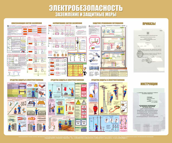 С24 Стенд электробезопасность (заземление и защитные меры) (1200х1000 мм, карманы, Прямая печать на пластик) - Стенды - Стенды по электробезопасности - Магазин охраны труда ИЗО Стиль