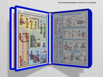 Настенная перекидная система а2 на 5 рамок (синяя) - Перекидные системы для плакатов, карманы и рамки - Настенные перекидные системы - Магазин охраны труда ИЗО Стиль